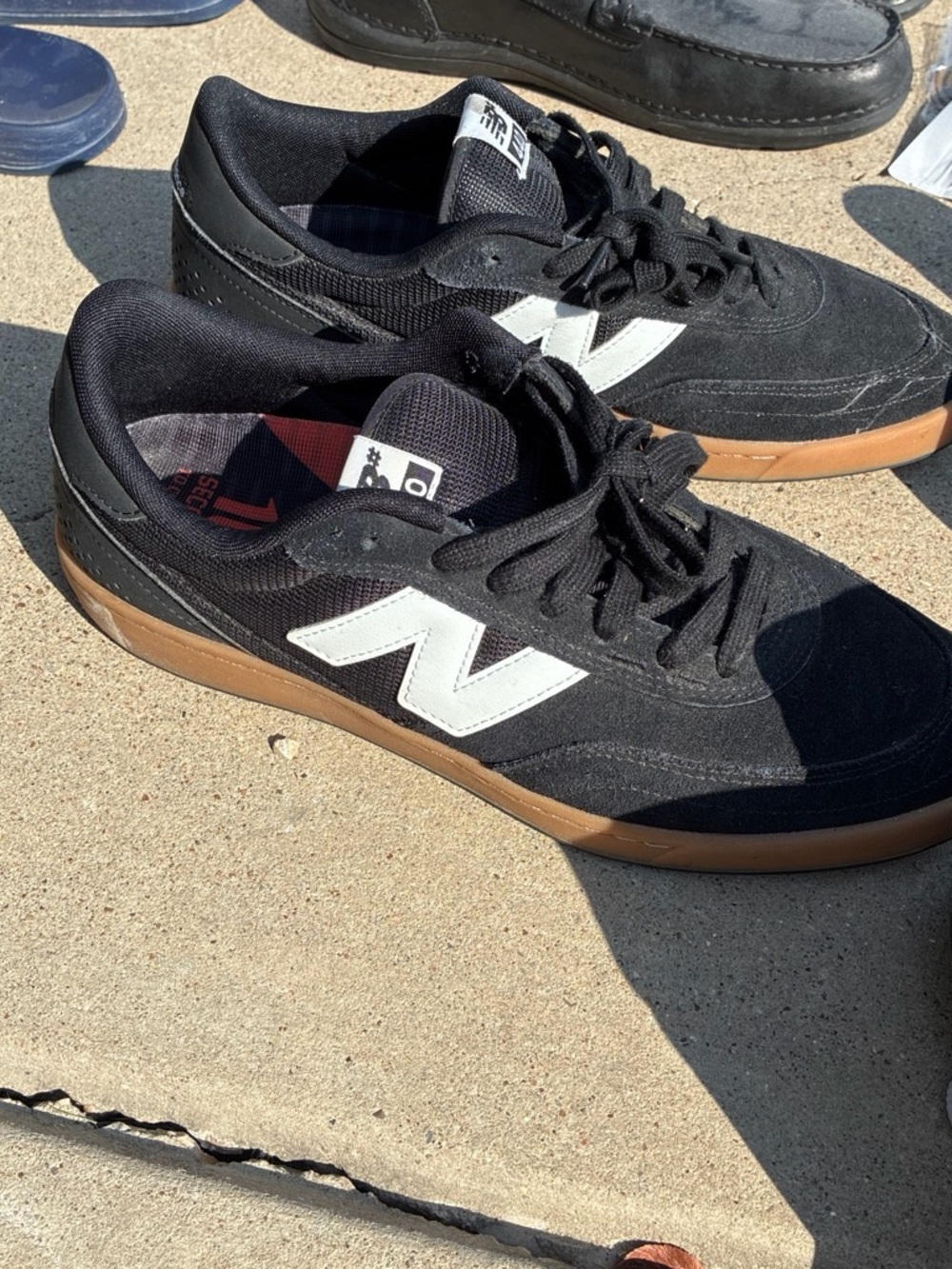 New Balance Black and Brown Gum Sole Low-Top Sneakers